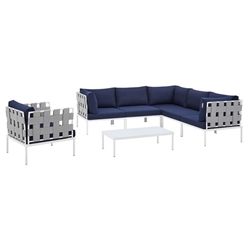 Harmony 7-Piece  Sunbrella® Outdoor Patio Aluminum Sectional Sofa Set - Gray Navy 