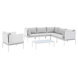 Harmony 7-Piece  Sunbrella® Outdoor Patio Aluminum Sectional Sofa Set - White Gray 