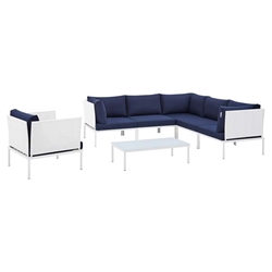 Harmony 7-Piece  Sunbrella® Outdoor Patio Aluminum Sectional Sofa Set - White Navy 