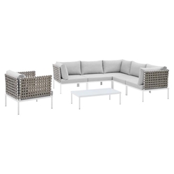 Harmony 7-Piece  Sunbrella® Basket Weave Outdoor Patio Aluminum Sectional Sofa Set - Tan Gray 