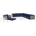 Harmony 10-Piece  Sunbrella® Basket Weave Outdoor Patio Aluminum Sectional Sofa Set - Tan Navy