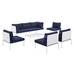 Harmony 8-Piece  Sunbrella® Outdoor Patio Aluminum Sectional Sofa Set - White Navy - Style A 