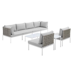 Harmony 8-Piece  Sunbrella® Basket Weave Outdoor Patio Aluminum Sectional Sofa Set - Taupe Gray - Style B 