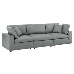 Commix Down Filled Overstuffed Vegan Leather 3-Seater Sofa - Gray 