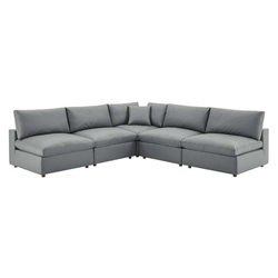 Commix Down Filled Overstuffed Vegan Leather 5-Piece Sectional Sofa - Gray - Style A 