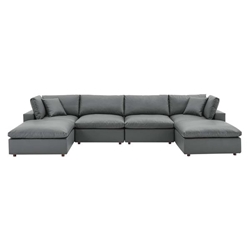 Commix Down Filled Overstuffed Vegan Leather 6-Piece Sectional Sofa - Gray- Style A 