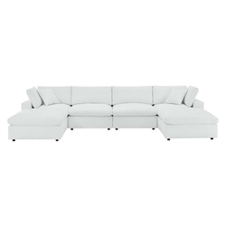 Commix Down Filled Overstuffed Vegan Leather 6-Piece Sectional Sofa - White- Style A 
