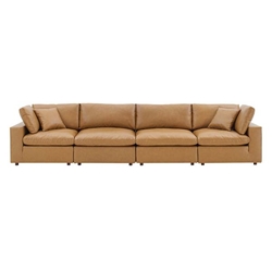 Commix Down Filled Overstuffed Vegan Leather 4-Seater Sofa - Tan 