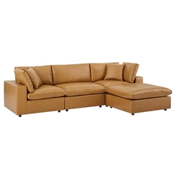 Commix Down Filled Overstuffed Vegan Leather 4-Piece Sectional Sofa - Tan 