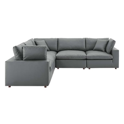 Commix Down Filled Overstuffed Vegan Leather 5-Piece Sectional Sofa - Gray- Style C 