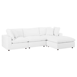 Commix Down Filled Overstuffed Vegan Leather 4-Piece Sectional Sofa - White 