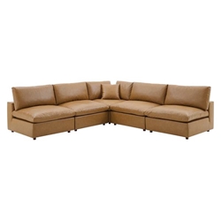 Commix Down Filled Overstuffed Vegan Leather 5-Piece Sectional Sofa - Tan- Style B 