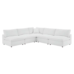 Commix Down Filled Overstuffed Vegan Leather 5-Piece Sectional Sofa - White- Style B 