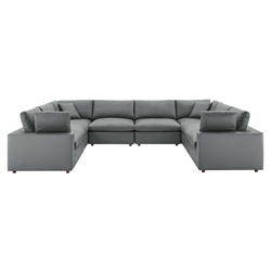 Commix Down Filled Overstuffed Vegan Leather 8-Piece Sectional Sofa - Gray 