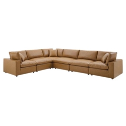 Commix Down Filled Overstuffed Vegan Leather 6-Piece Sectional Sofa - Tan B 