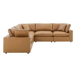 Commix Down Filled Overstuffed Vegan Leather 5-Piece Sectional Sofa - Tan- Style C 