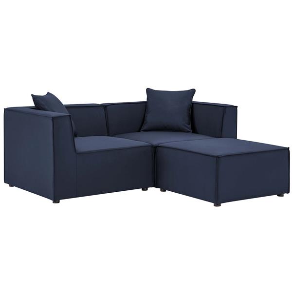 Saybrook Outdoor Patio Upholstered Loveseat and Ottoman Set - Navy 