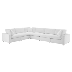 Commix Down Filled Overstuffed Performance Velvet 6-Piece Sectional Sofa - White Style A 