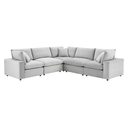 Commix Down Filled Overstuffed Performance Velvet 5-Piece Sectional Sofa - Light Gray - Style A 