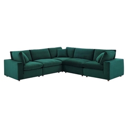 Commix Down Filled Overstuffed Performance Velvet 5-Piece Sectional Sofa - Green - Style A 