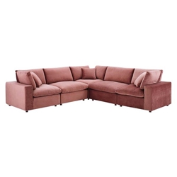 Commix Down Filled Overstuffed Performance Velvet 5-Piece Sectional Sofa - Dusty Rose - Style A 