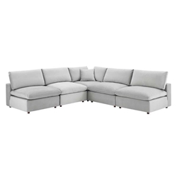 Commix Down Filled Overstuffed Performance Velvet 5-Piece Sectional Sofa - Light Gray - Style B 
