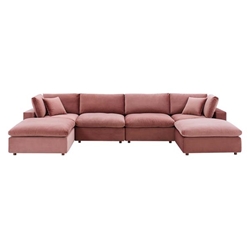 Commix Down Filled Overstuffed Performance Velvet 6-Piece Sectional Sofa - Dusty Rose - Style A 