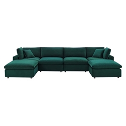 Commix Down Filled Overstuffed Performance Velvet 6-Piece Sectional Sofa - Green - Style A 