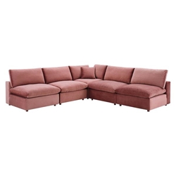 Commix Down Filled Overstuffed Performance Velvet 5-Piece Sectional Sofa - Dusty Rose - Style B 