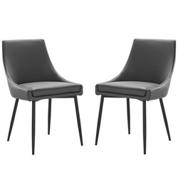 Viscount Vegan Leather Dining Chairs - Set of 2 - Black Gray 