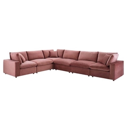 Commix Down Filled Overstuffed Performance Velvet 6-Piece Sectional Sofa - Dusty Rose - Style B 