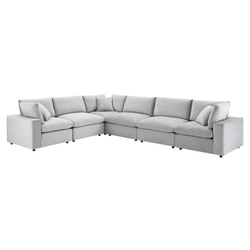 Commix Down Filled Overstuffed Performance Velvet 6-Piece Sectional Sofa - Light Gray - Style B 