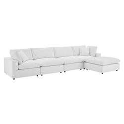 Commix Down Filled Overstuffed Performance Velvet 5-Piece Sectional Sofa - White - Style C 