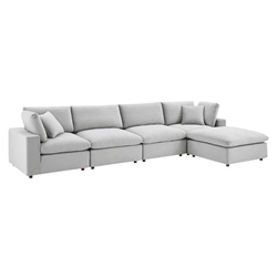 Commix Down Filled Overstuffed Performance Velvet 5-Piece Sectional Sofa - Light Gray - Style C 