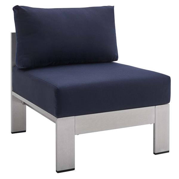 Shore Sunbrella® Fabric Aluminum Outdoor Patio Armless Chair - Silver Navy 