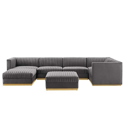 Sanguine Channel Tufted Performance Velvet 7-Piece Right-Facing Modular Sectional Sofa - Gray 