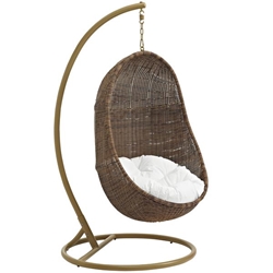 Bean Outdoor Patio Wood Swing Chair With Stand - Coffee White 