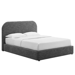 Keynote Upholstered Fabric Curved Queen Platform Bed - Heathered Weave Slate 