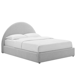 Resort Upholstered Fabric Arched Round King Platform Bed - Heathered Weave Light Gray 