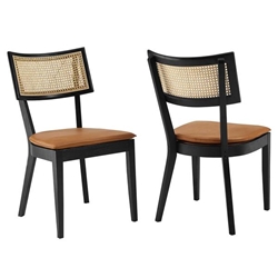 Caledonia Vegan Leather Upholstered Wood Dining Chairs - Set of 2 - Black Tan 