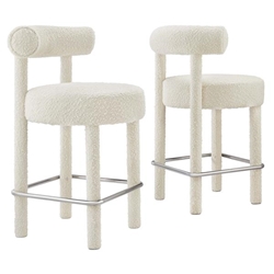 Toulouse Boucle Fabric Counter Stool - Set of 2 - Ivory Silver 