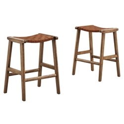 Saoirse Faux Leather Wood Counter Stool - Set of 2 - Walnut Brown 