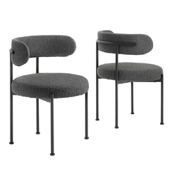 Albie Boucle Fabric Dining Chairs - Set of 2 - Charcoal Black 