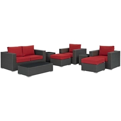 Sojourn 8 Piece Outdoor Patio Sunbrella® Sectional Set - Canvas Red 