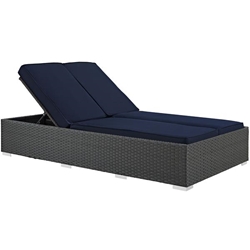 Sojourn Outdoor Patio Sunbrella® Double Chaise - Chocolate Navy 