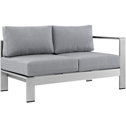 Shore Right-Arm Corner Sectional Outdoor Patio Aluminum Loveseat - Silver Gray 