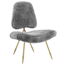 Ponder Upholstered Sheepskin Fur Lounge Chair - Gray 