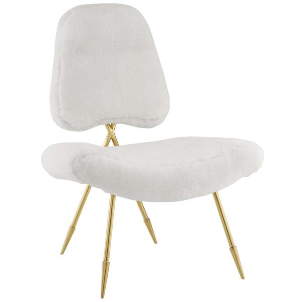 Ponder Upholstered Sheepskin Fur Lounge Chair - White 