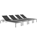 Shore Chaise Outdoor Patio Aluminum Set of 4 - Silver Black - MOD3327