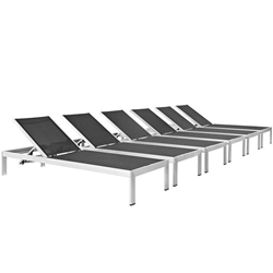 Shore Chaise Outdoor Patio Aluminum Set of 6 - Silver Black 